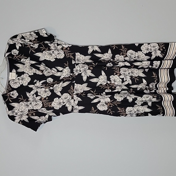 Soma Faux Wrap Dress Lush Tropic Border Black Floral with pockets - Picture 1 of 8